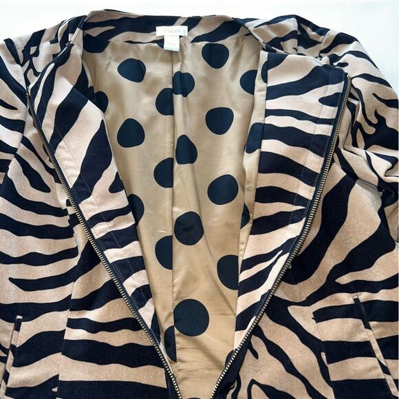 Chicos Jacket Womens 2 (US L/12) Tan Black Cardigan Animal Print Front Zip - Picture 5 of 10